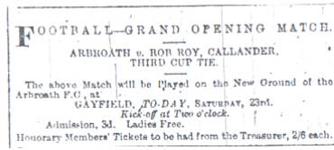 advert for the opening of Gayfield.